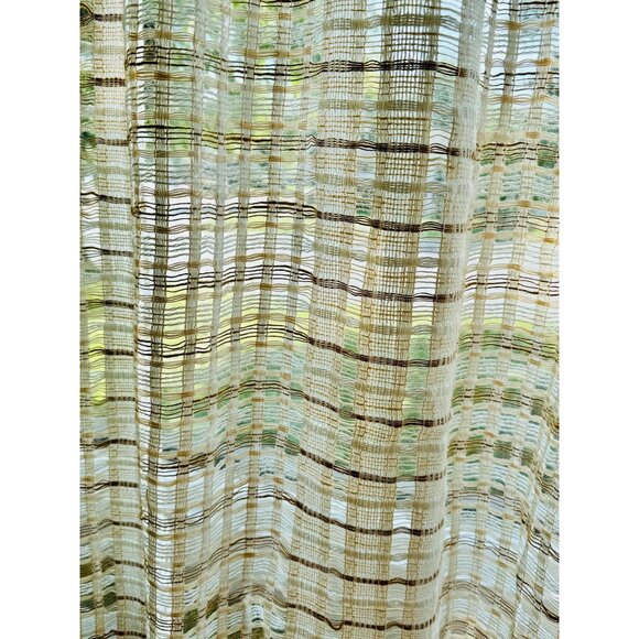 Vintage 70s net woven curtain, beige brown large mesh, rod header single panel - Picture 3 of 6